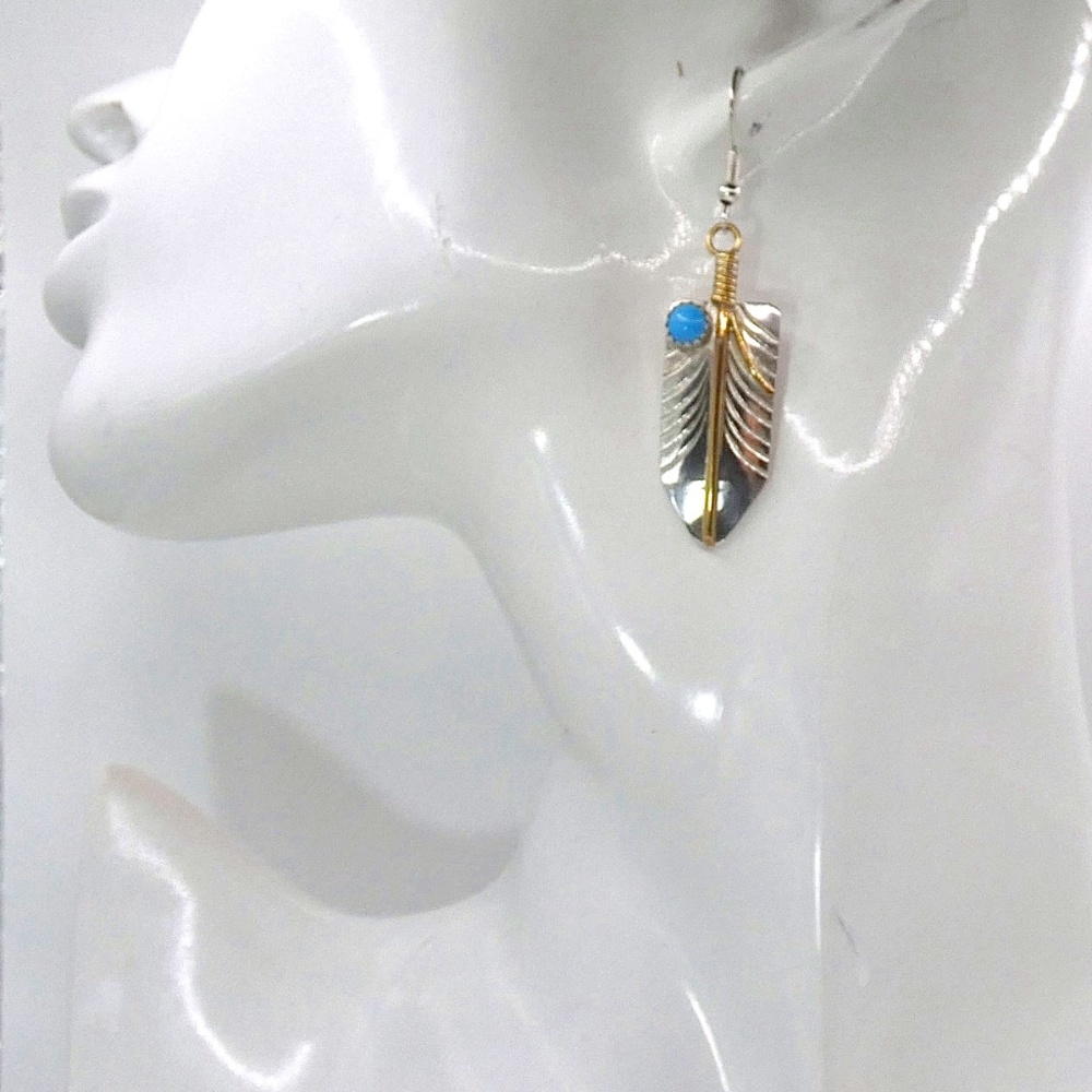 Sterling Silver Native American Turquoise & Brass Earrings